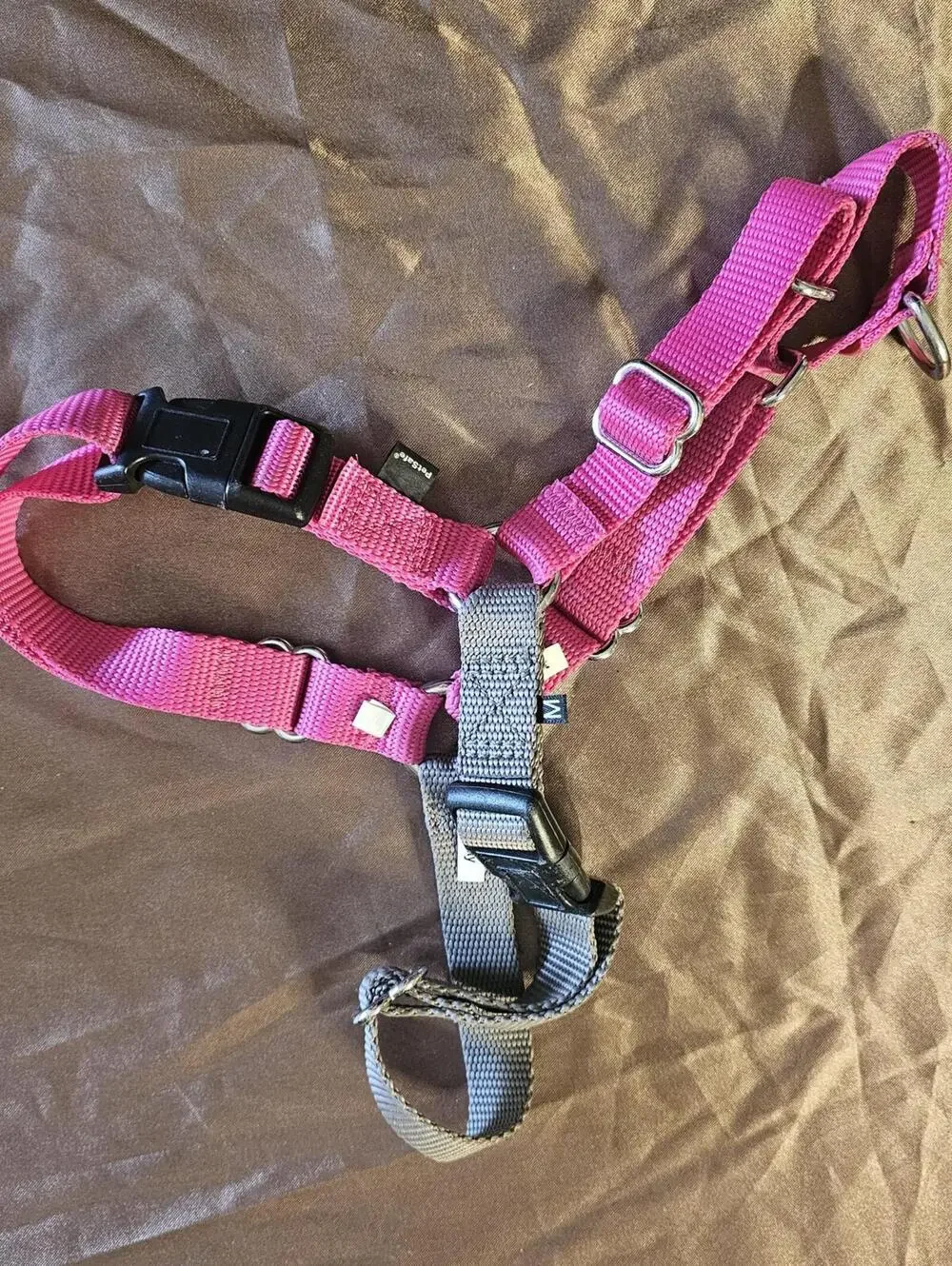 Pink and Gray Adjustable Dog Harness M
